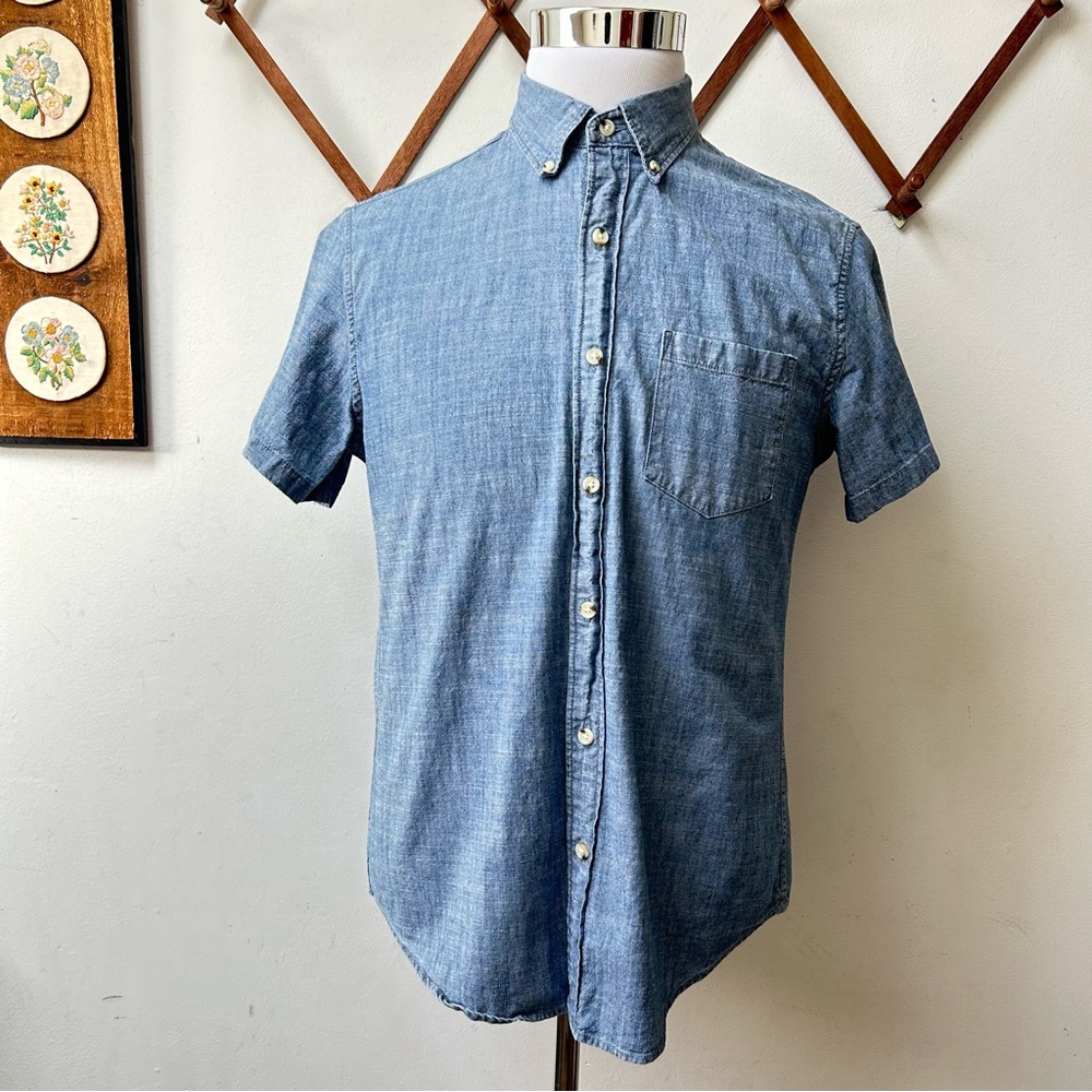 J Crew Flex Chambray Oxford Short Sleeve Button Up Shirt